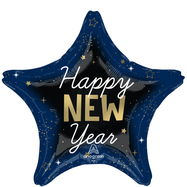 Folienballon Stern Happy New Year mit Sternenhimmel