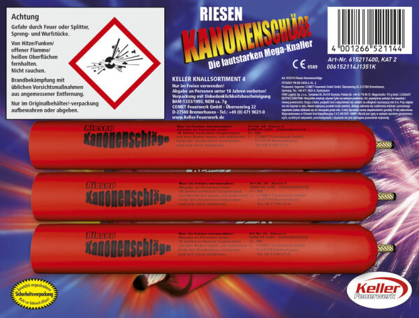 3 er Set Silvester Feuerwerk Riesen Kanonenschlag zylindrisch Kaliber D